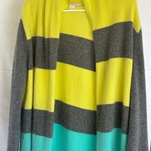 Striped Yellow, Gray, and Teal Women's Cardigan